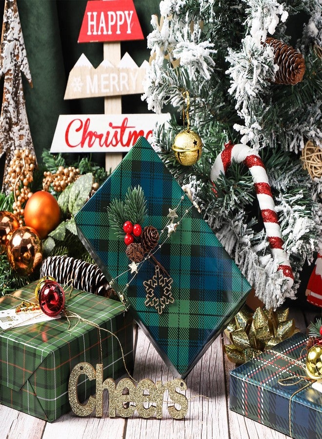 LeZakaa Christmas Green Wrapping Paper, 12 Folded Sheet with 4 Different Tartan Plaid Design for New Year Celebrations Holiday Gift Wrapping, 27.5 x 19.6 inches Per Sheet - Image 2